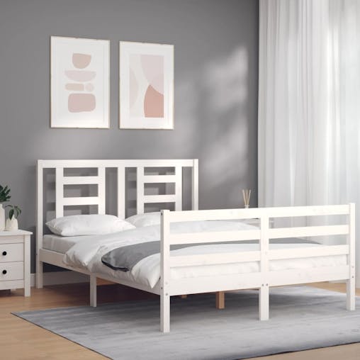 NNEVL Bed Frame with Headboard White 137x187 cm Double Solid Wood