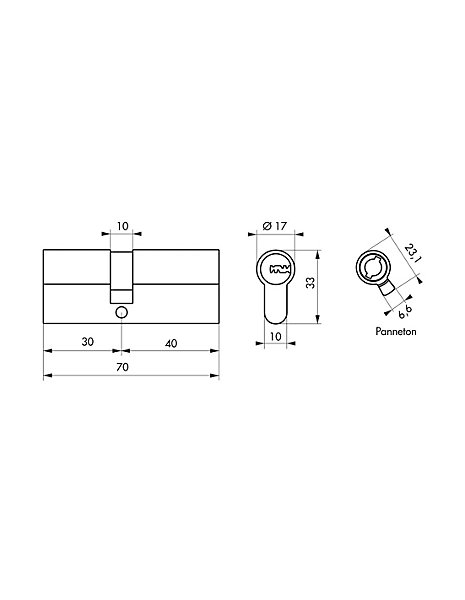 Cylindre de serrure double entrée Transit 2 pour Trimax A2P, 30x40mm, nickel, 4 clés - THIRARD