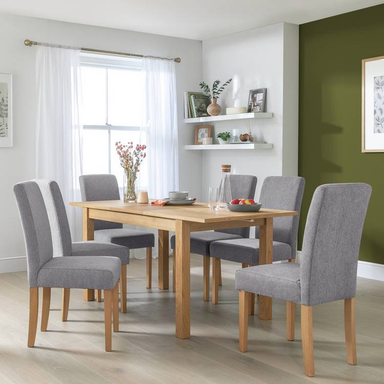 Habitat Clifton Extend Natural Dining Table & 4 Grey Chairs
