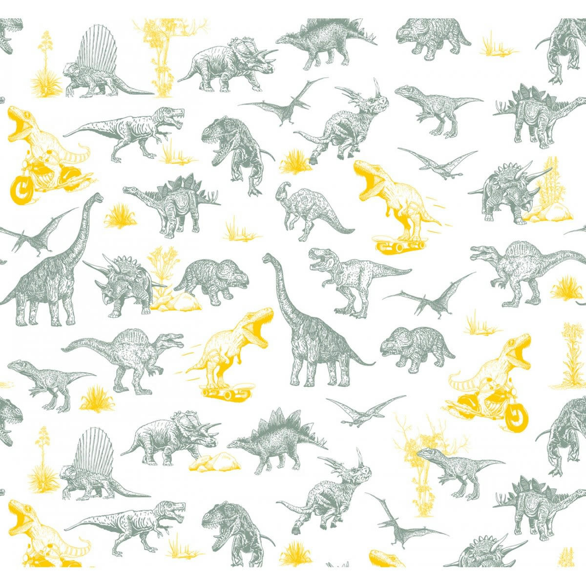 DINO FUN - Papier peint panoramique motif imprimé Jaune 288x270cm