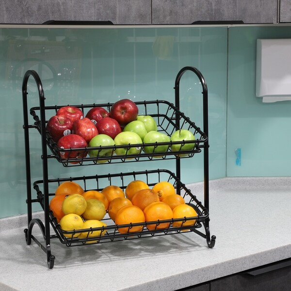 2-Tier Metal Hand Crafted Basket With Durable Finish and Removable Baskets - N/A - N/A