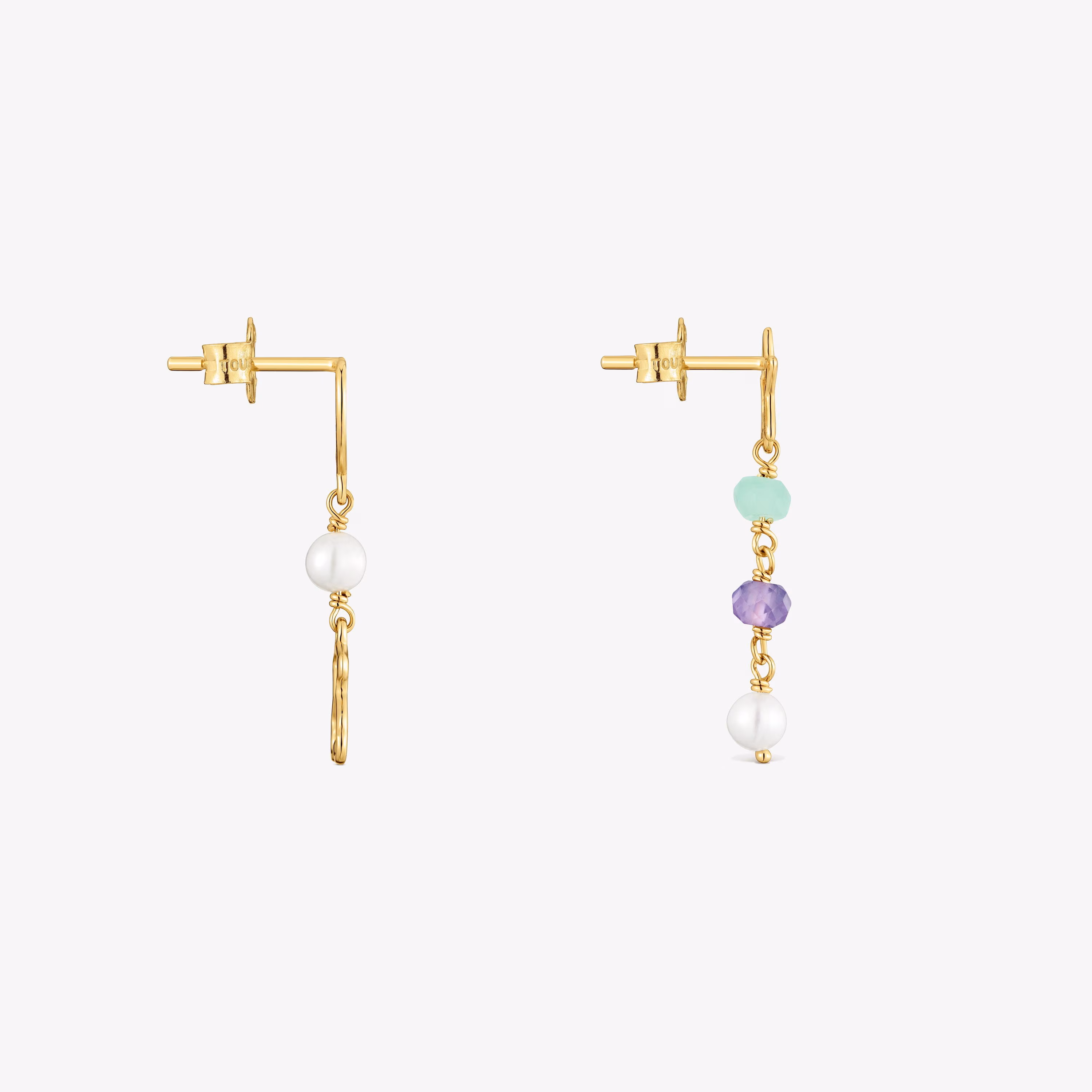 Pendientes largos de oro 9 kt y gemas 30 mm Silueta