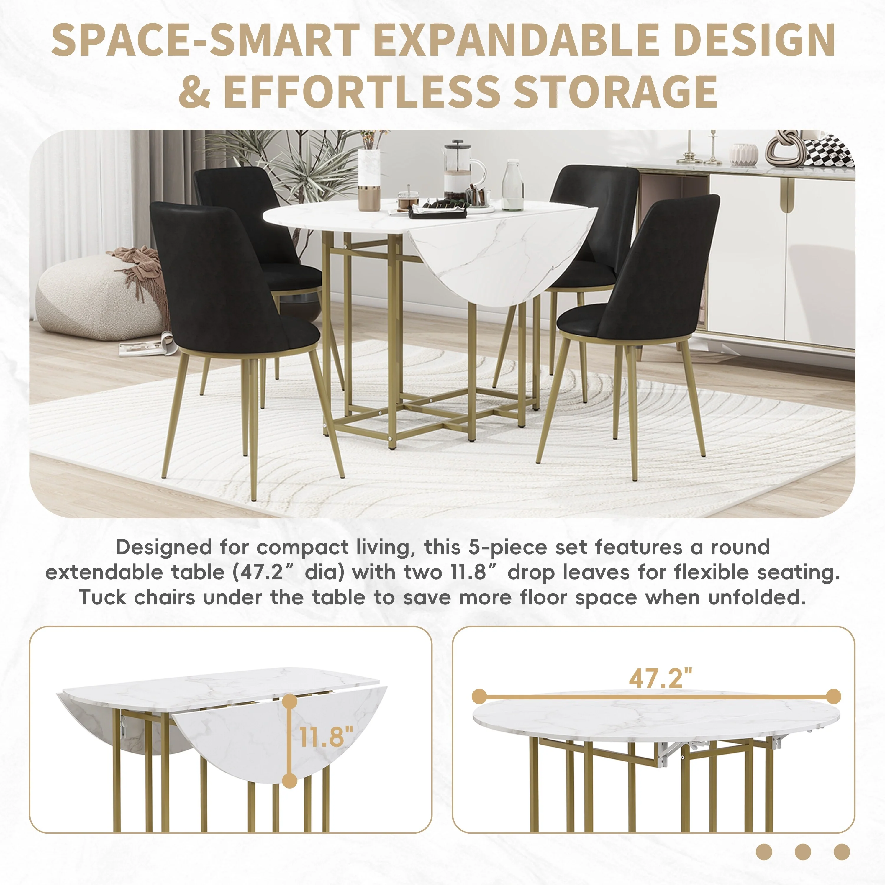 Space-Saving 5-Piece Extendable Kitchen Dining Table Set