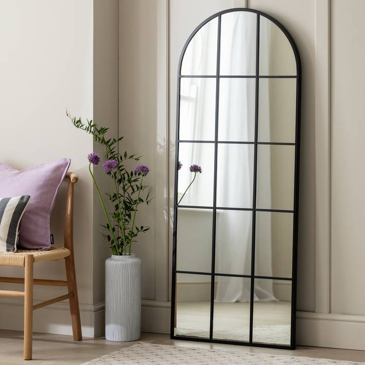 Habitat Black Window Full Length Arch Wall Mirror - 140x65cm