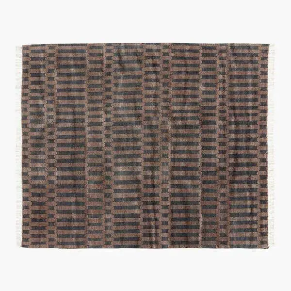 Hand Knotted Wool Rug: Black & Brown Geometric Flatweave