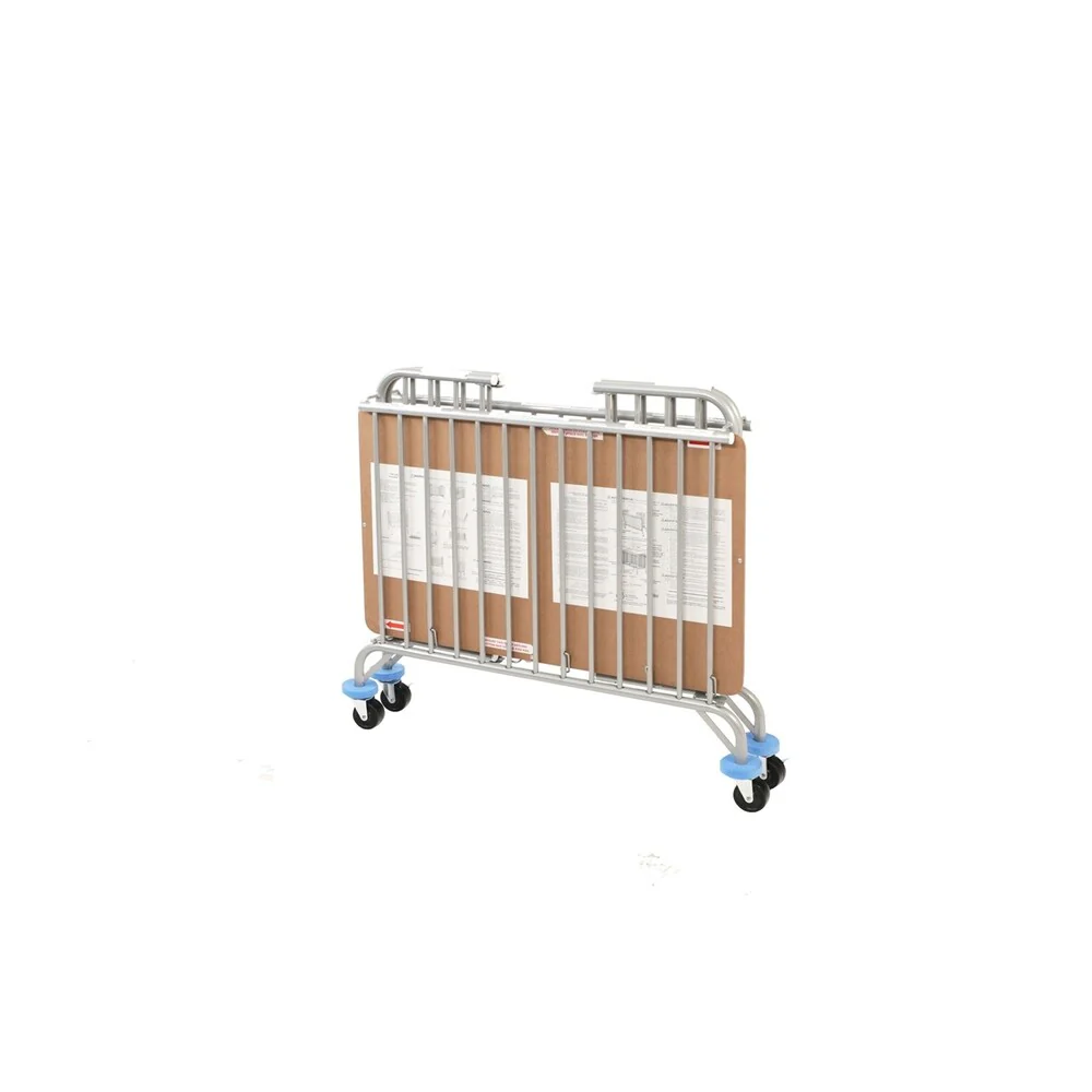 Slatted Metal Crib with Folding Mechanism and Casters, Large, Silver