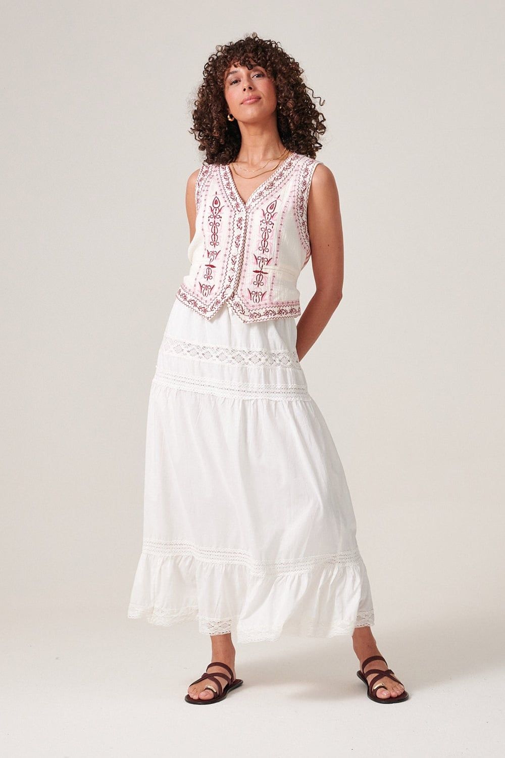 Klass. Embroidered Stripe Cotton Waistcoat