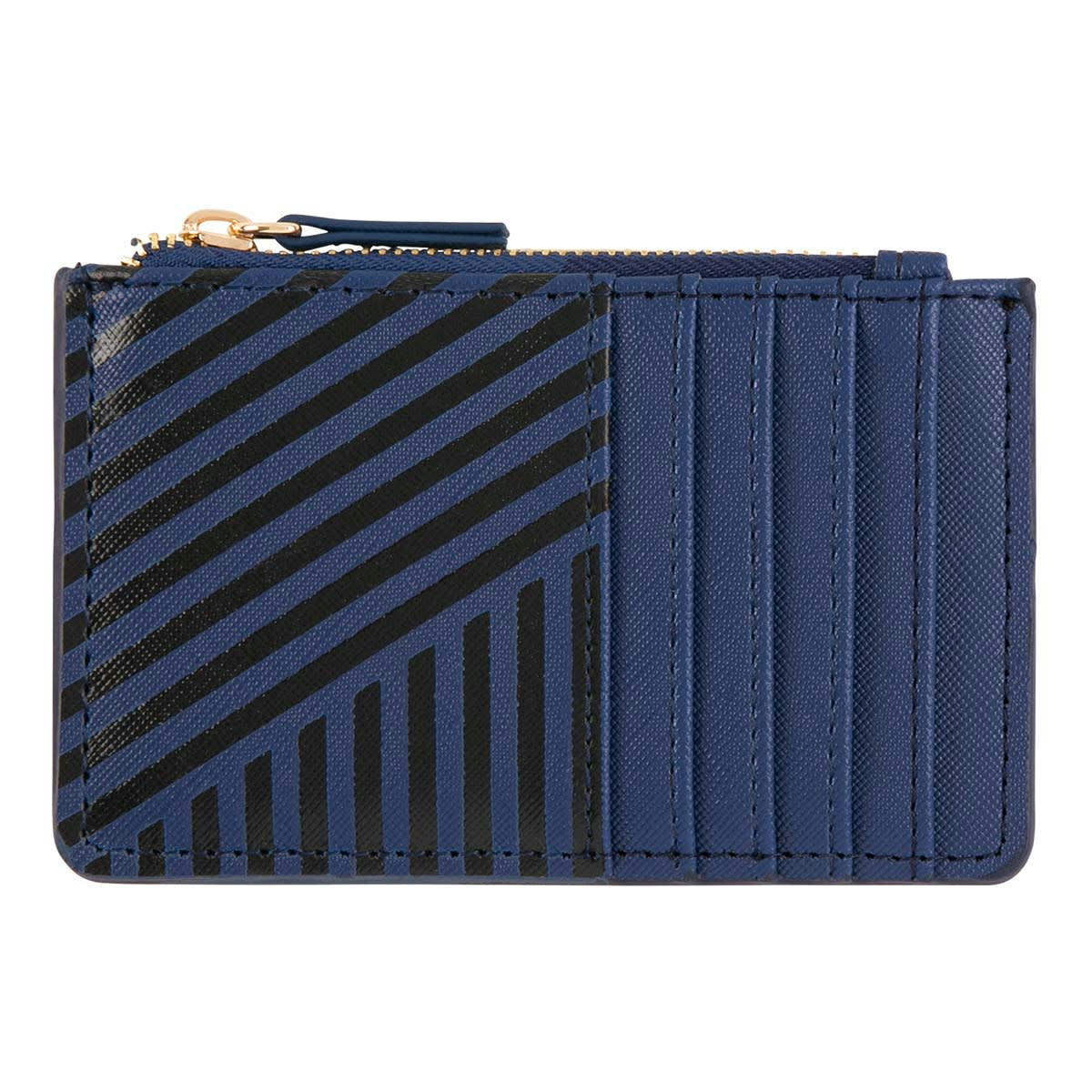 - Porte-cartes Zippé - Rayures Bleu Marine Et Noires