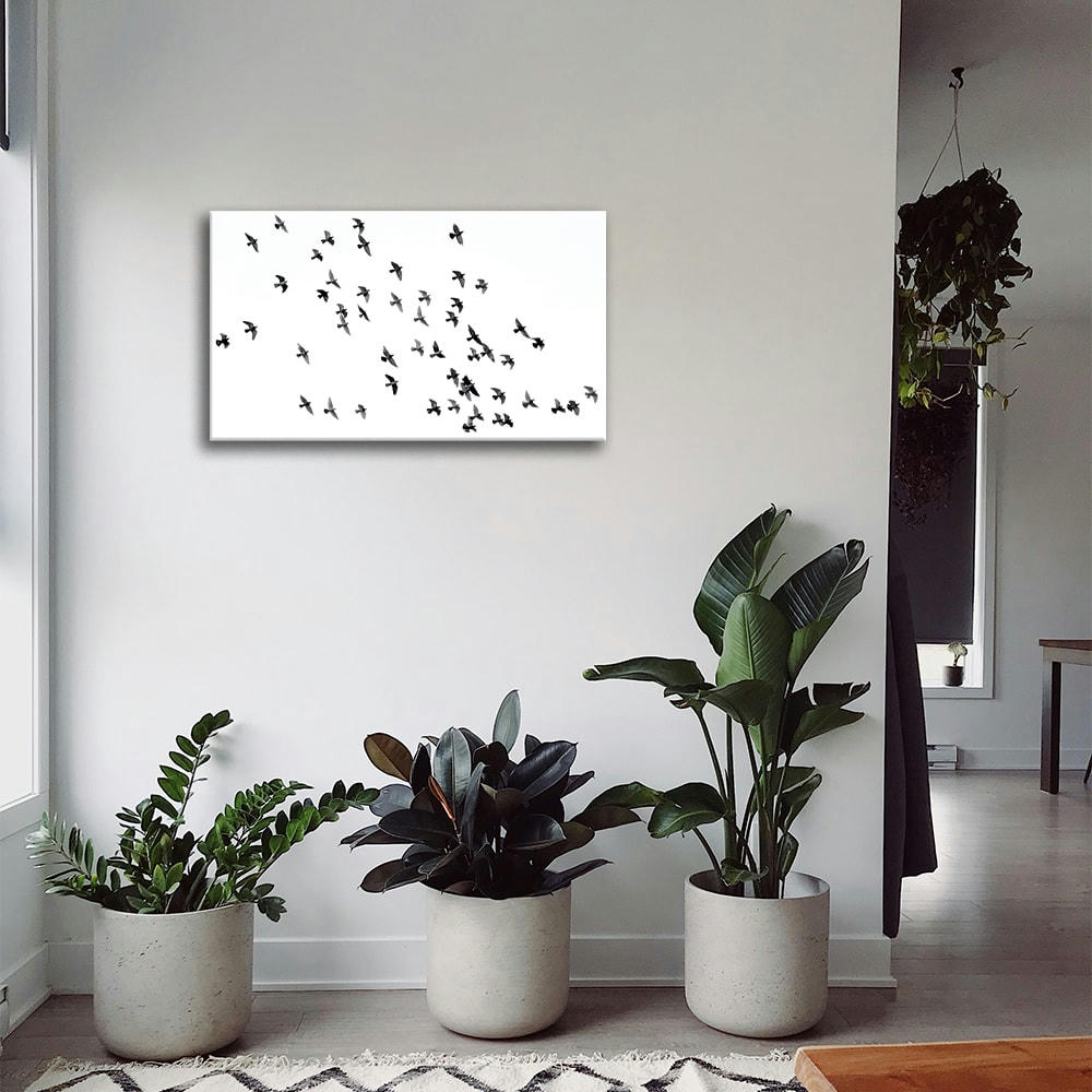 - Tableau - Volée D'oiseaux noirs comme pensées exilées 50x80cm