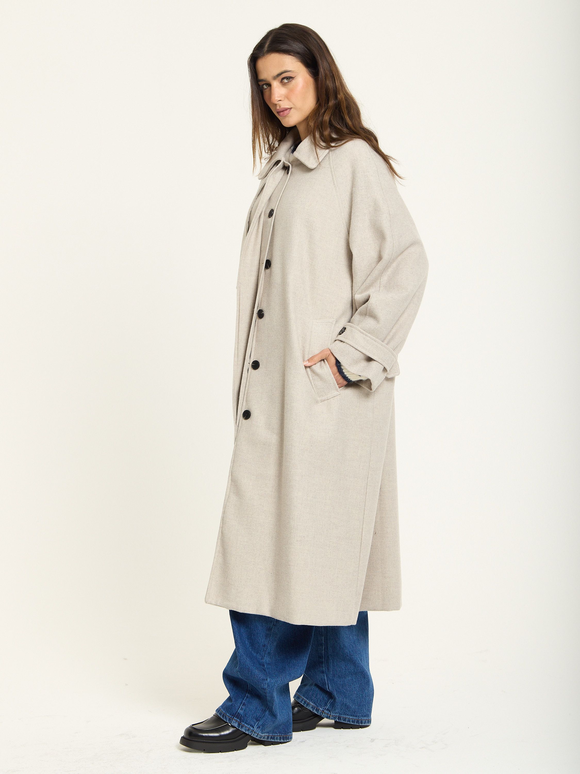 House of Holland Beige Oversized Wool Blend Longline Coat