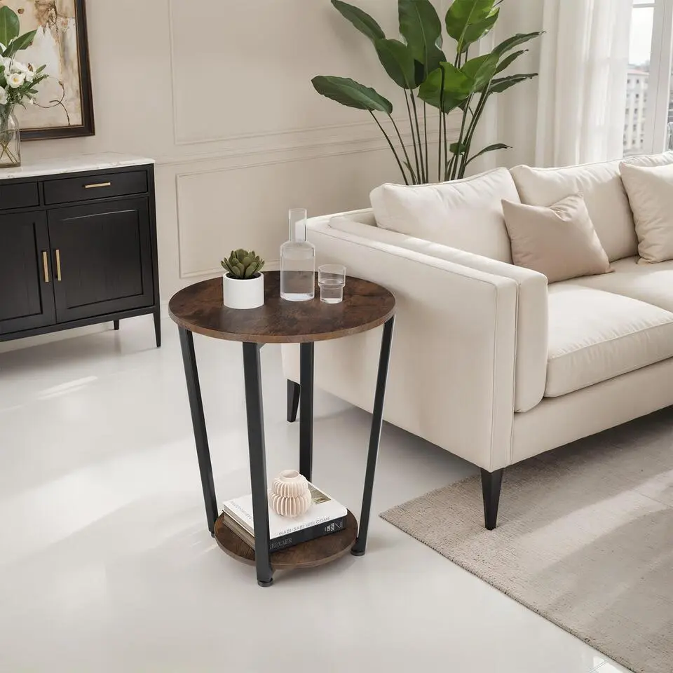 tectake Bijzettafel Swindon 50x62,5cm, Industrieel Hout Donker, Rustiek