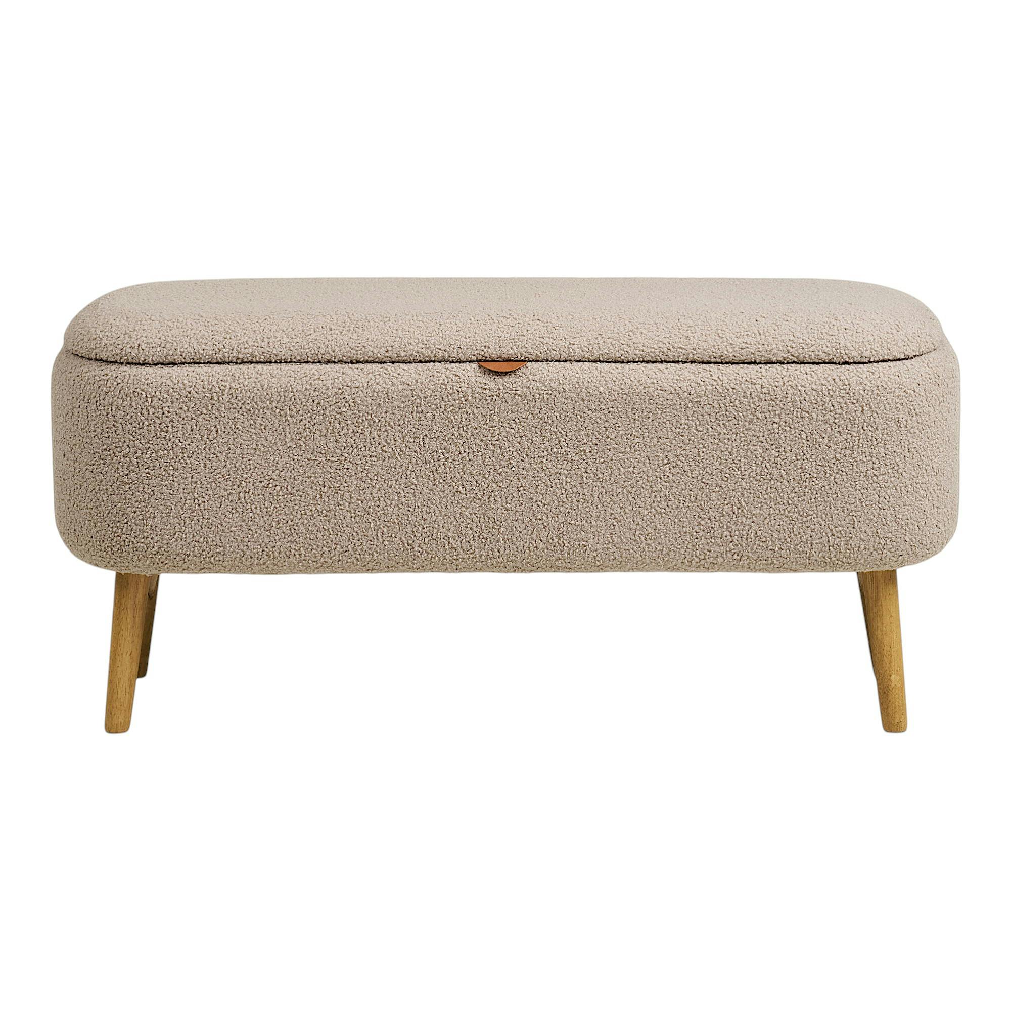 Banc coffre d'entrée en bouclette beige BERLIN