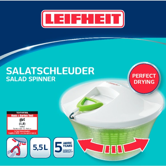 Salatschleuder »ComfortLine«, mit rausnehmbarer Drehscheibe, hitzebest. Sieb, Kunststoff, grün/weiß