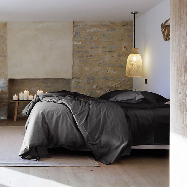 Housse de couette uni 280x240 cm percale de coton MANOIR gris Ardoise