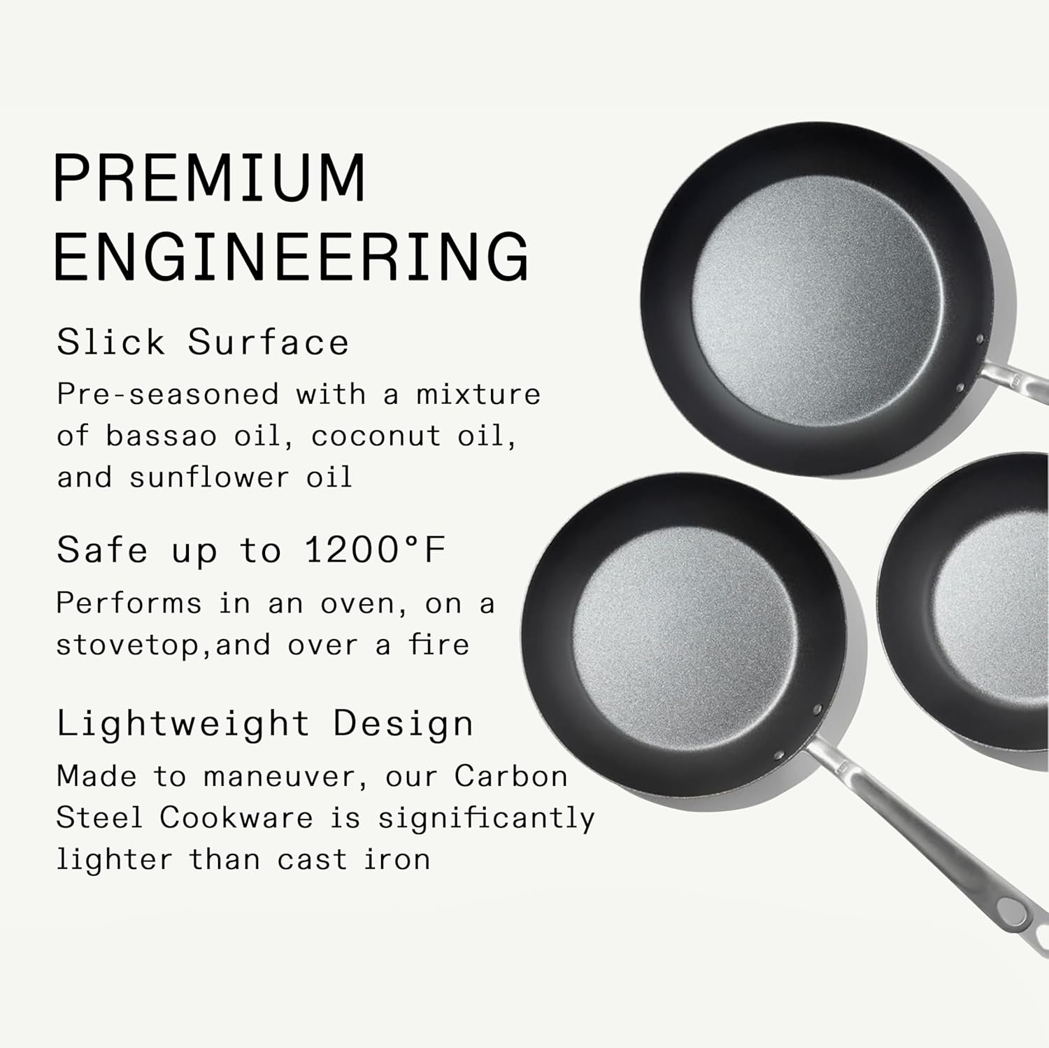 Made In Cookware | 3 Piece (Includes 8,10,12) Seasoned Blue Carbon Steel Frying Pan - (Like Cast Iron, but Better) | Professional Cookware | Crafted in Sweden | Induction Compatible