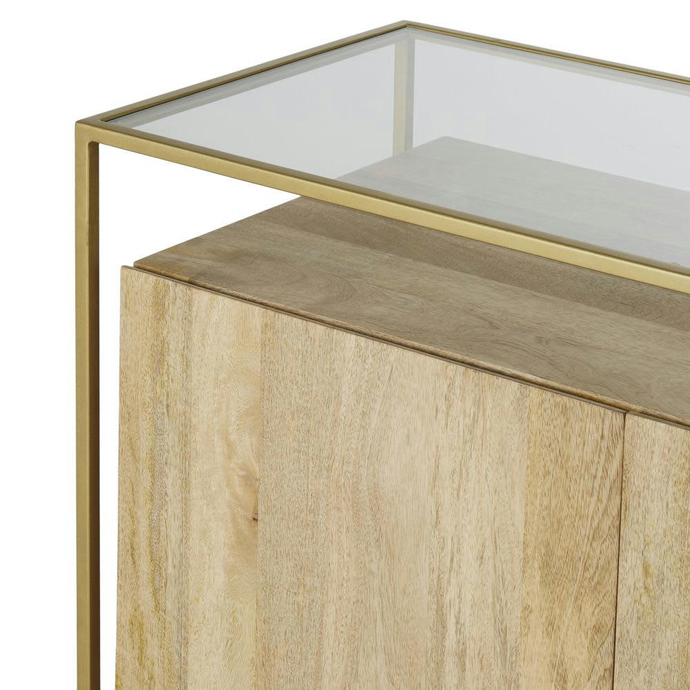 Connor - Buffet 2 portes 3 tiroirs en verre et métal coloris laiton