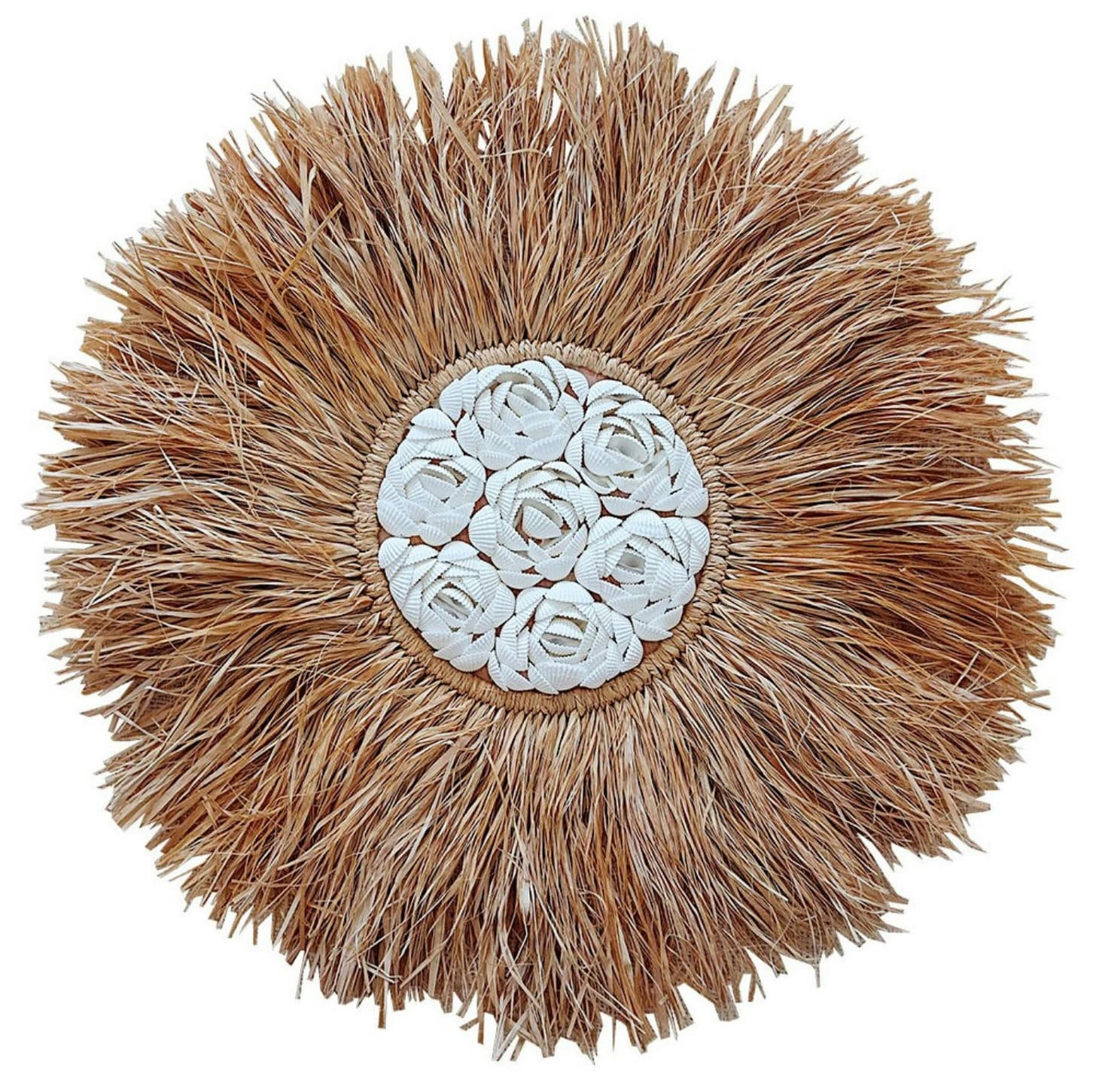 SHELLY - Décoration murale en raphia et coquillages, beige/blanc D50 cm