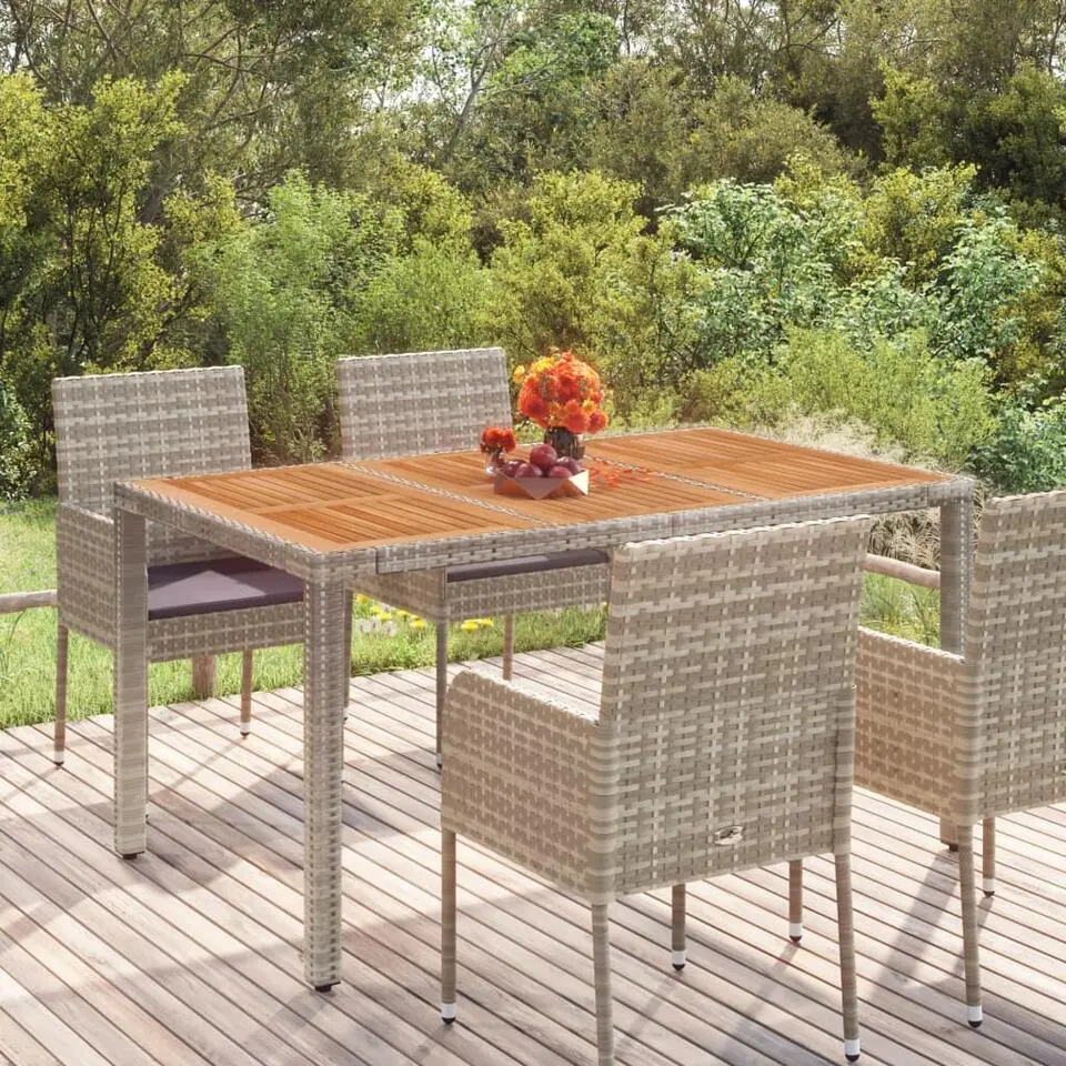 vidaXL - Tuintafel Met Houten Blad - Grijs - Poly rattan - 150 x 90 x 75 cm