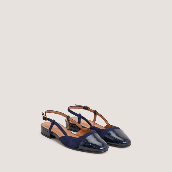 Ballerines slingbacksen vernis marine et velours marine | DHAPOU