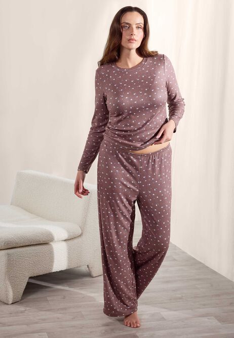 Womens Chocolate Ditsy Wide Leg Pyjama Bottoms