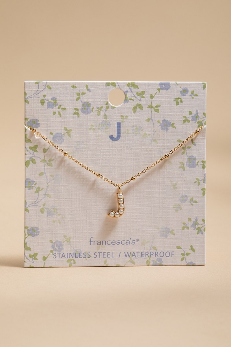 Pearl Pave Stainless Steel Initial Pendant Necklace