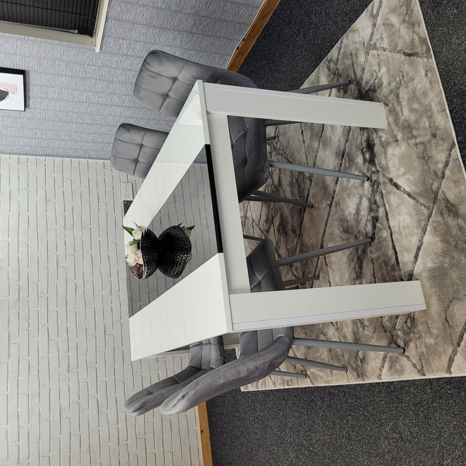 KOSY KOALA Dining Table Set White And Black Table With 4 Grey Velvet Chairs Dining Room Furniture