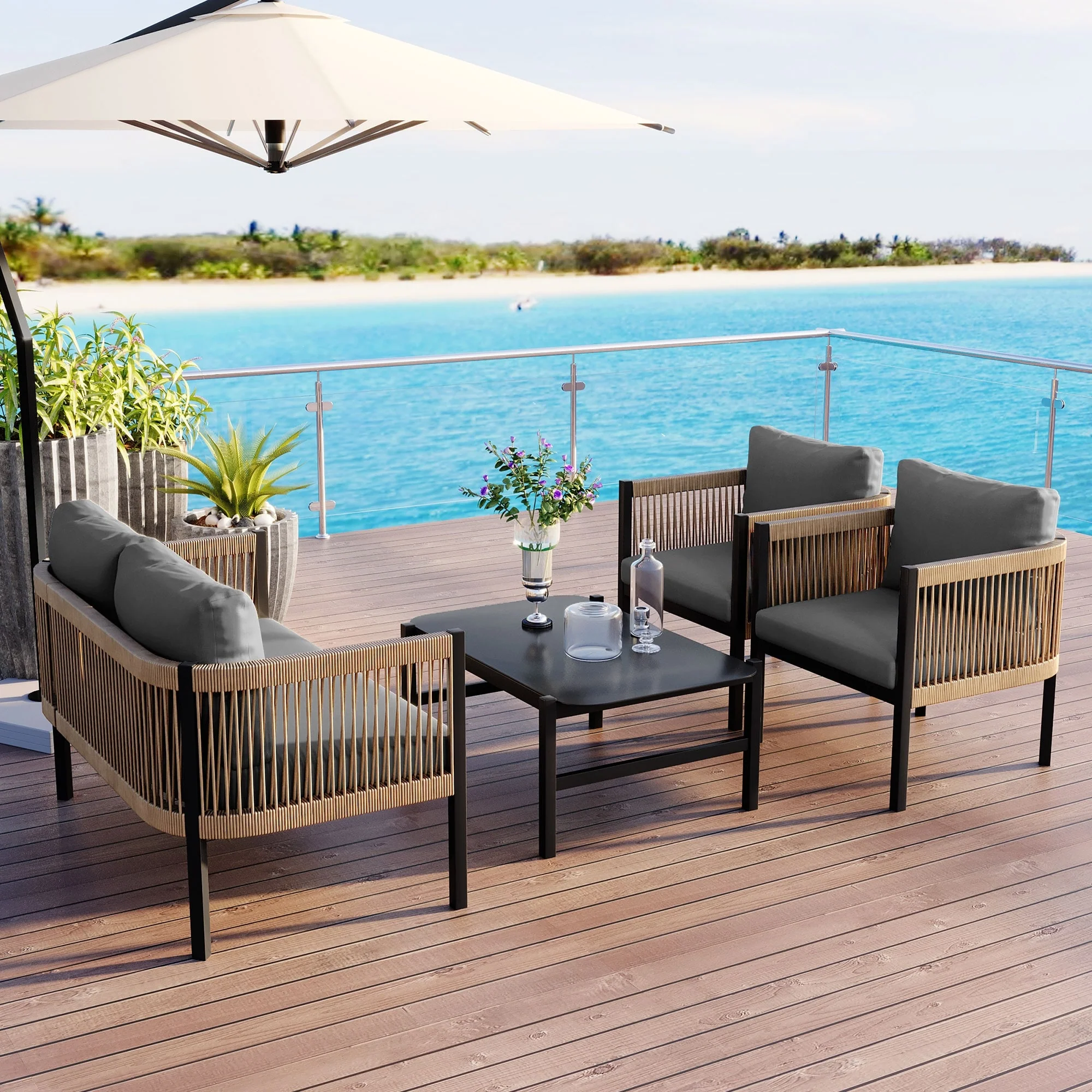 Multi-person Outdoor Sofa Combination with A Table, Suitable for Garden, Backyard and Balconies
