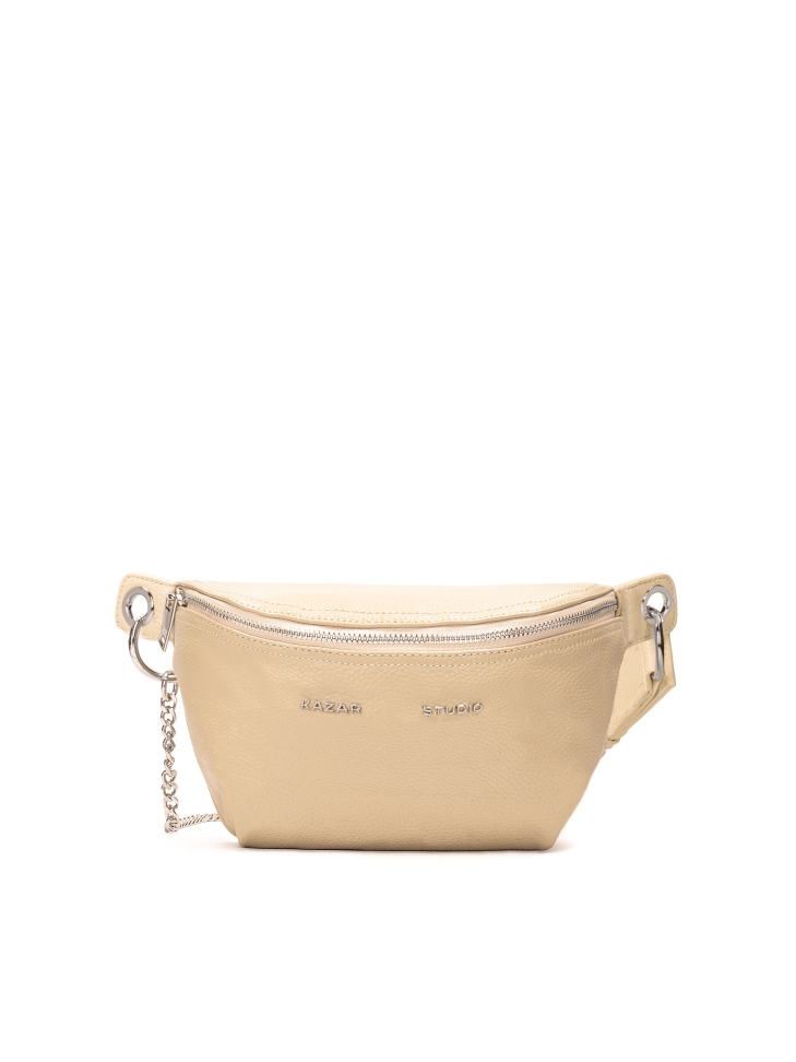 Beige leather belt bag