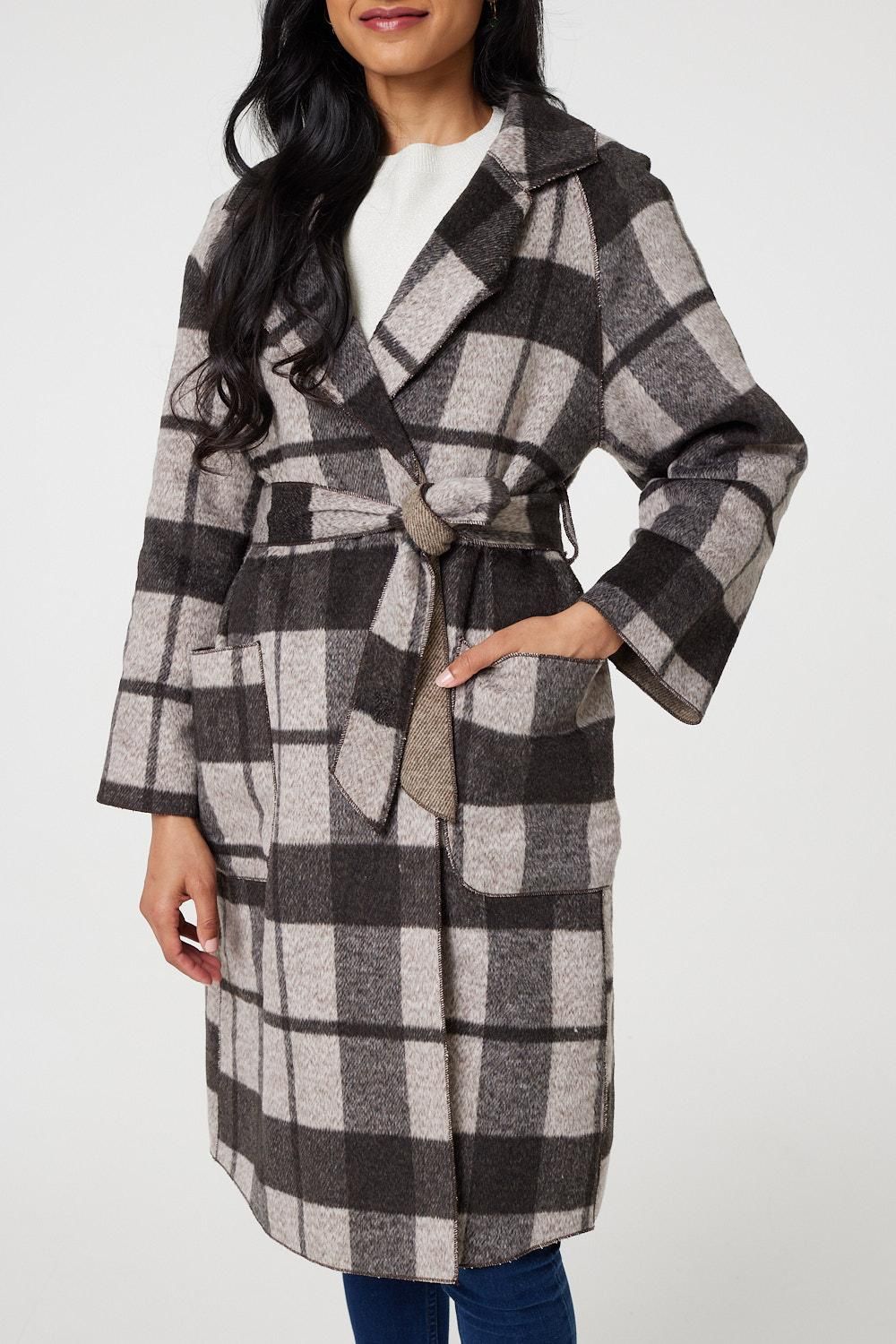 Izabel London Checked Longline Coat with Belt