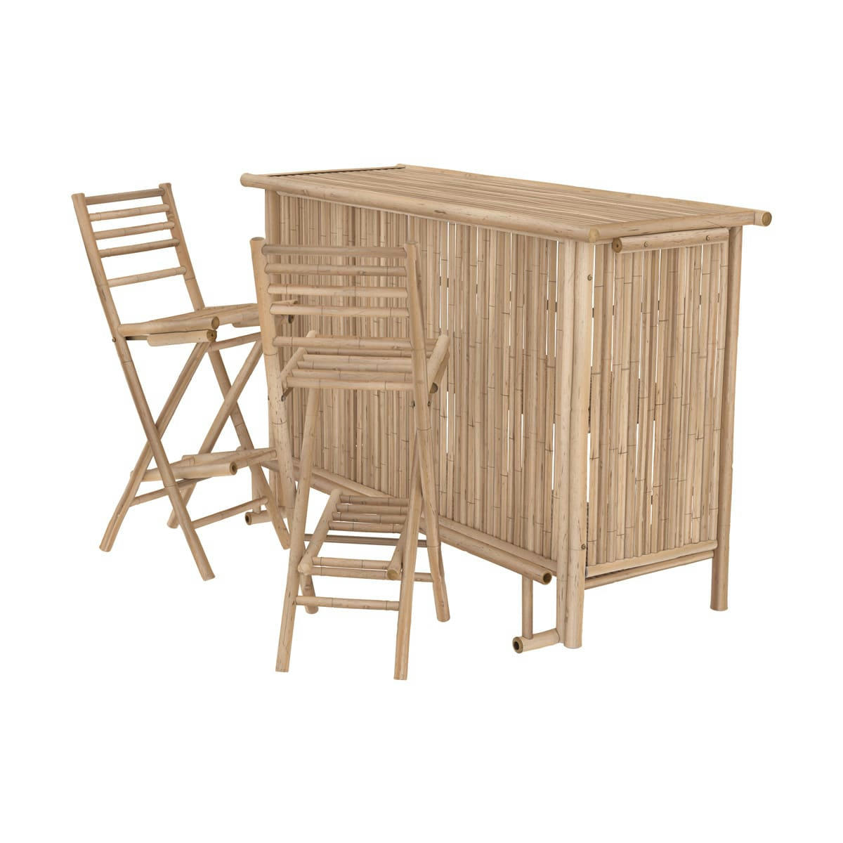 VADELLA - Ensemble bar et chaise de bar de jardin en bambou (lot de 2)