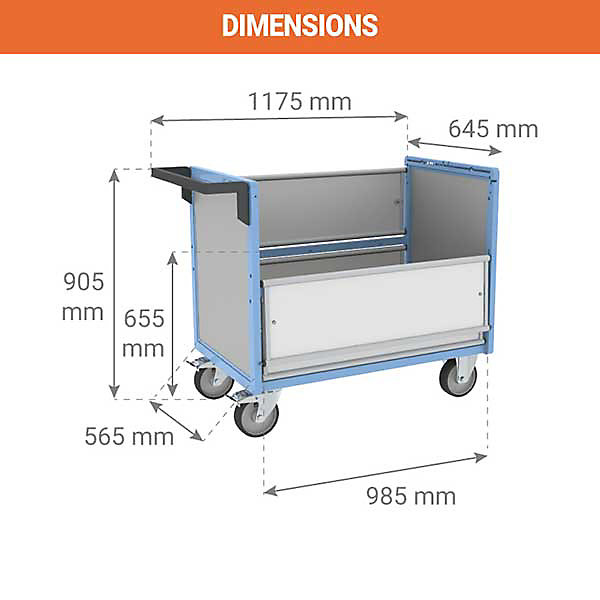 Chariot conteneur ouvert pour produits chimiques - Plateau 985x565mm - Charge max 250kg - 800726122