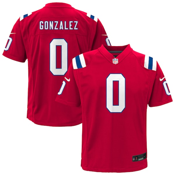 Christian Gonzalez New England Patriots Nike Youth Alternate Game Jersey - Red/Navy