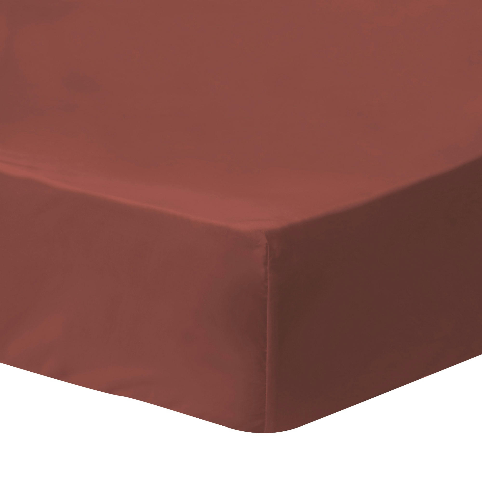COTON LAVÉ - Drap-housse uni en coton lavé Lie De Vin 160x200cm - Bonnet 30cm