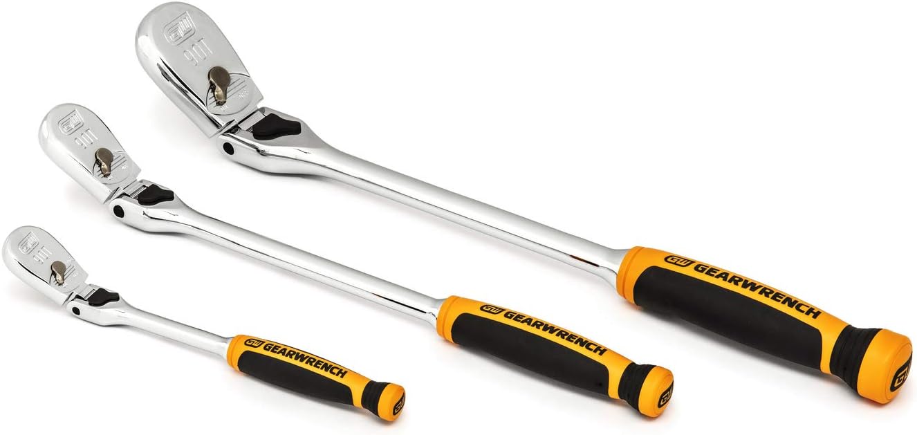 GEARWRENCH 3 Pc. 1/4, 3/8 & 1/2 Drive 90 Tooth Dual Material Locking Flex Head Ratchet Set - 81298T, Multi, One Size