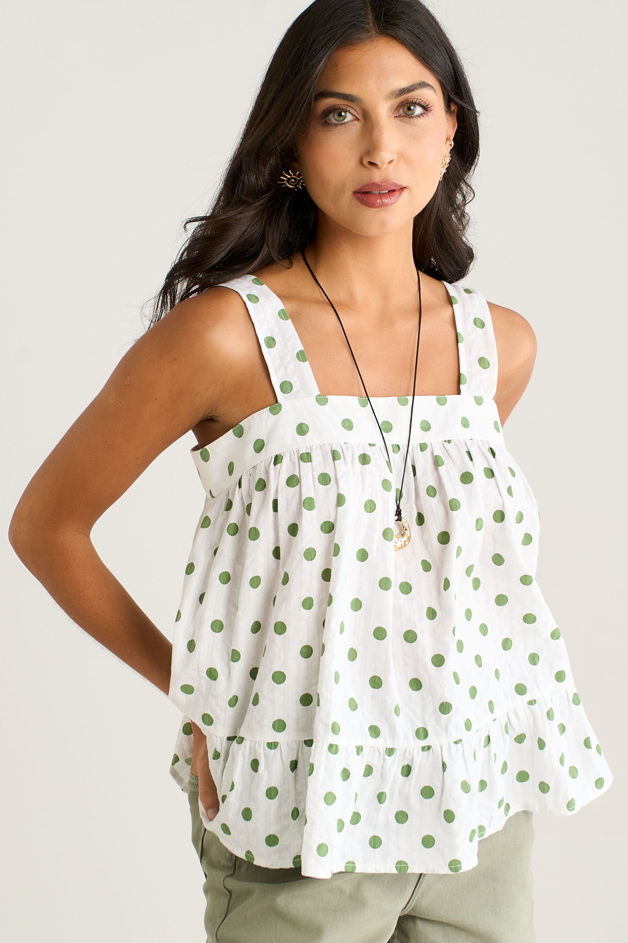 Gini London Green Spot Cami Smock Top