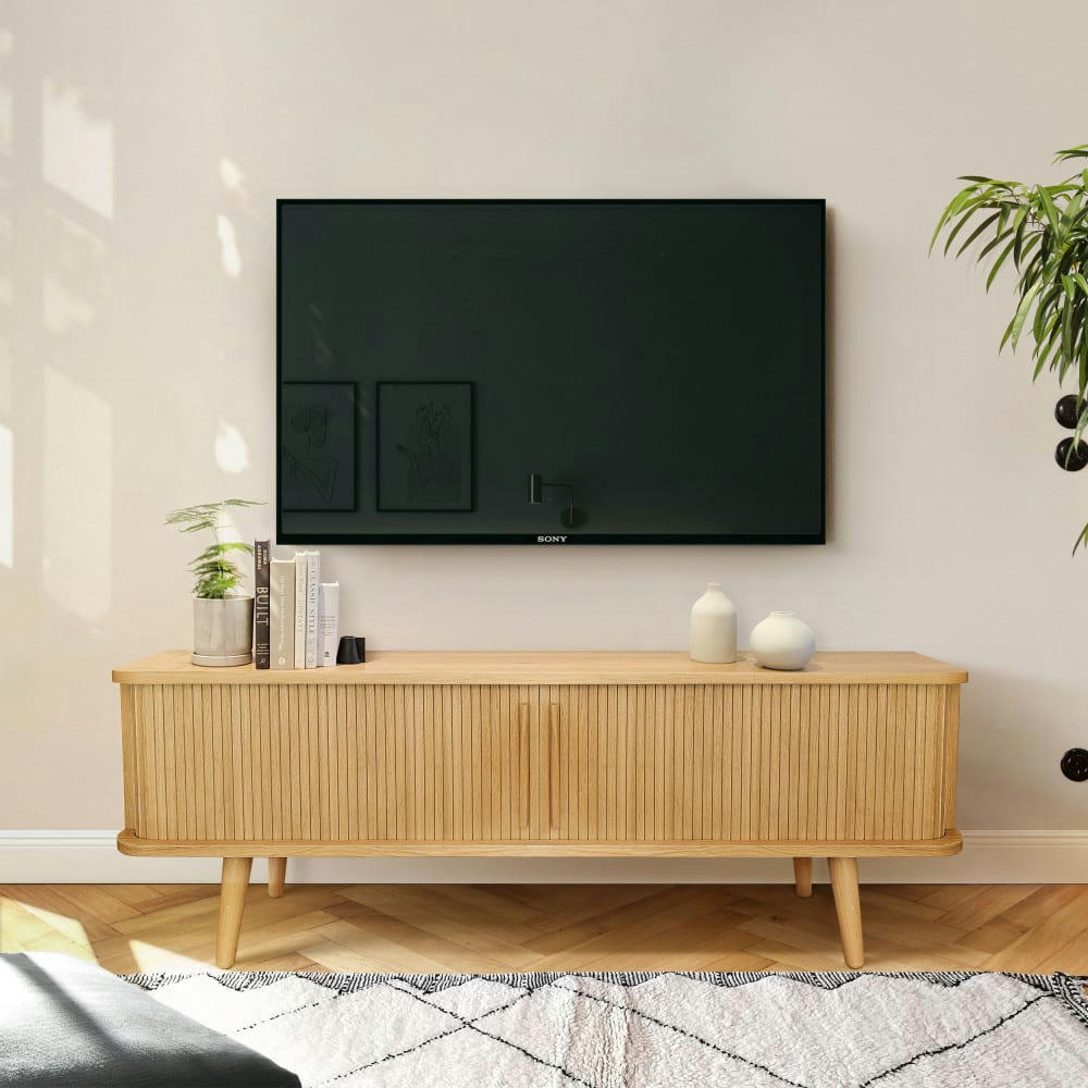 ROVE - Meuble TV en bois L138xH49,5cm bois clair