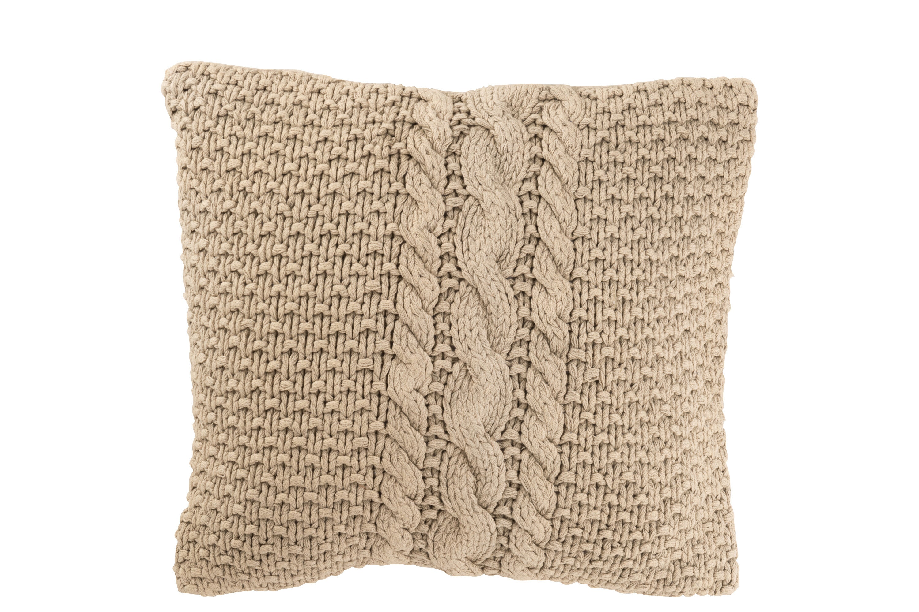 J-Line kussen Gebreid   Vlecht - katoen - beige