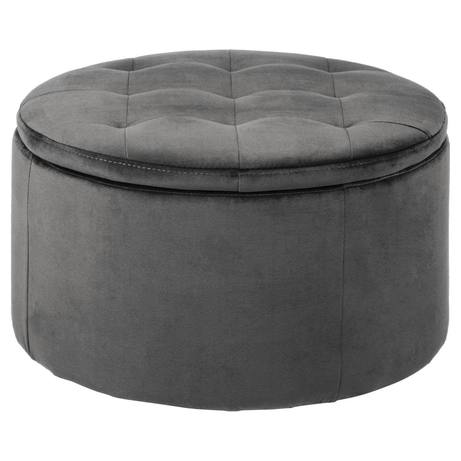 ROULIO - Pouf rond avec coffre de rangement en polyester gris foncé