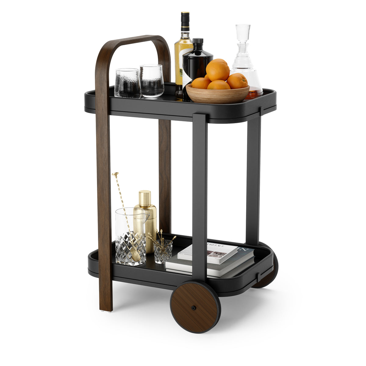 Umbra bartrolley met opbergplek Bellwood - 53 x 44 x 80 cm - Zwart/walnoot