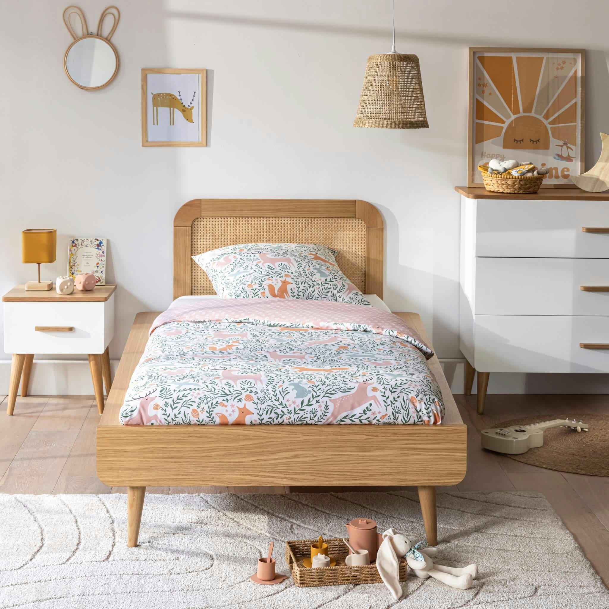 - Tête de lit en cannage et bois naturel 90cm