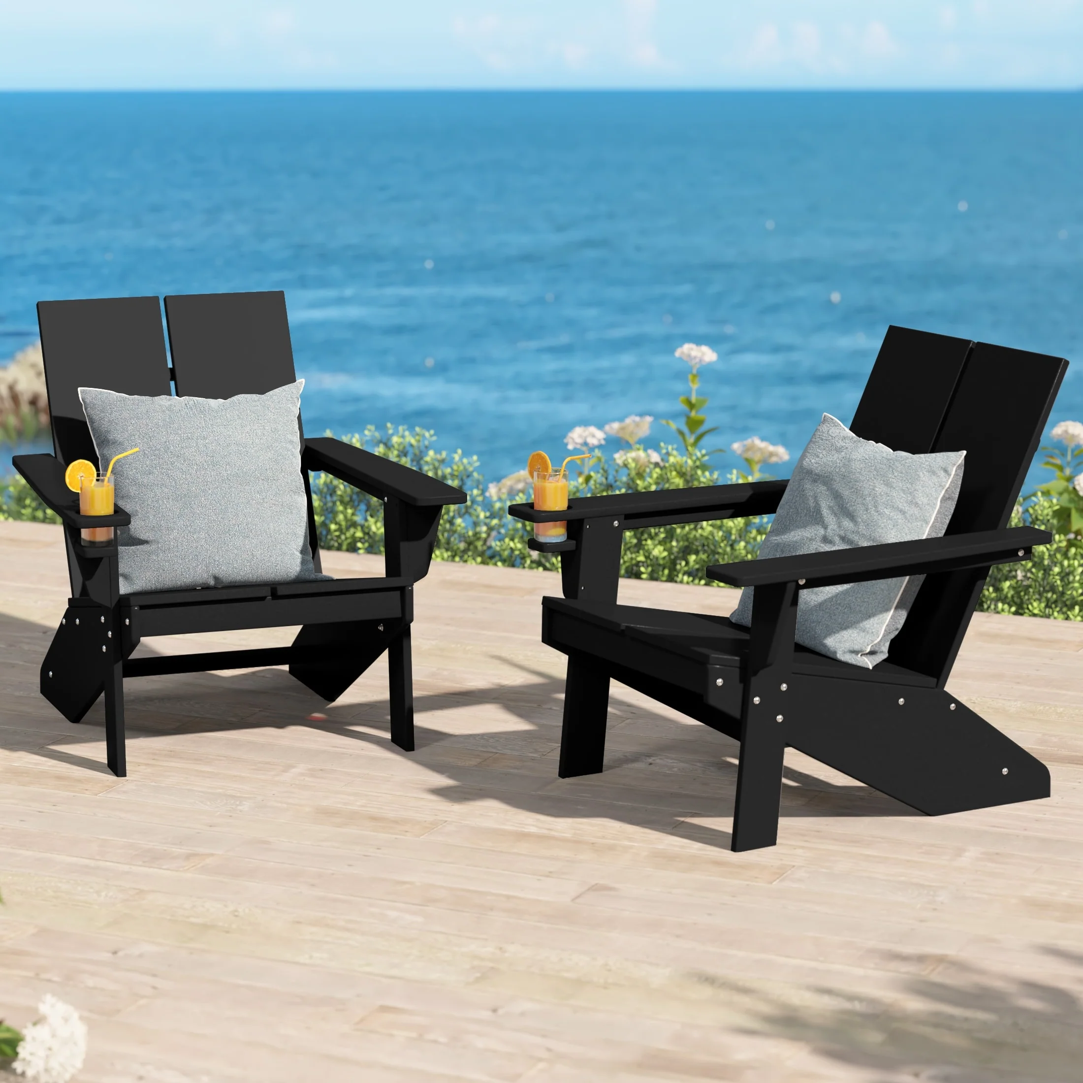 Polytrends Coastin Modern Poly Adirondack Chair (Set of 2), Black