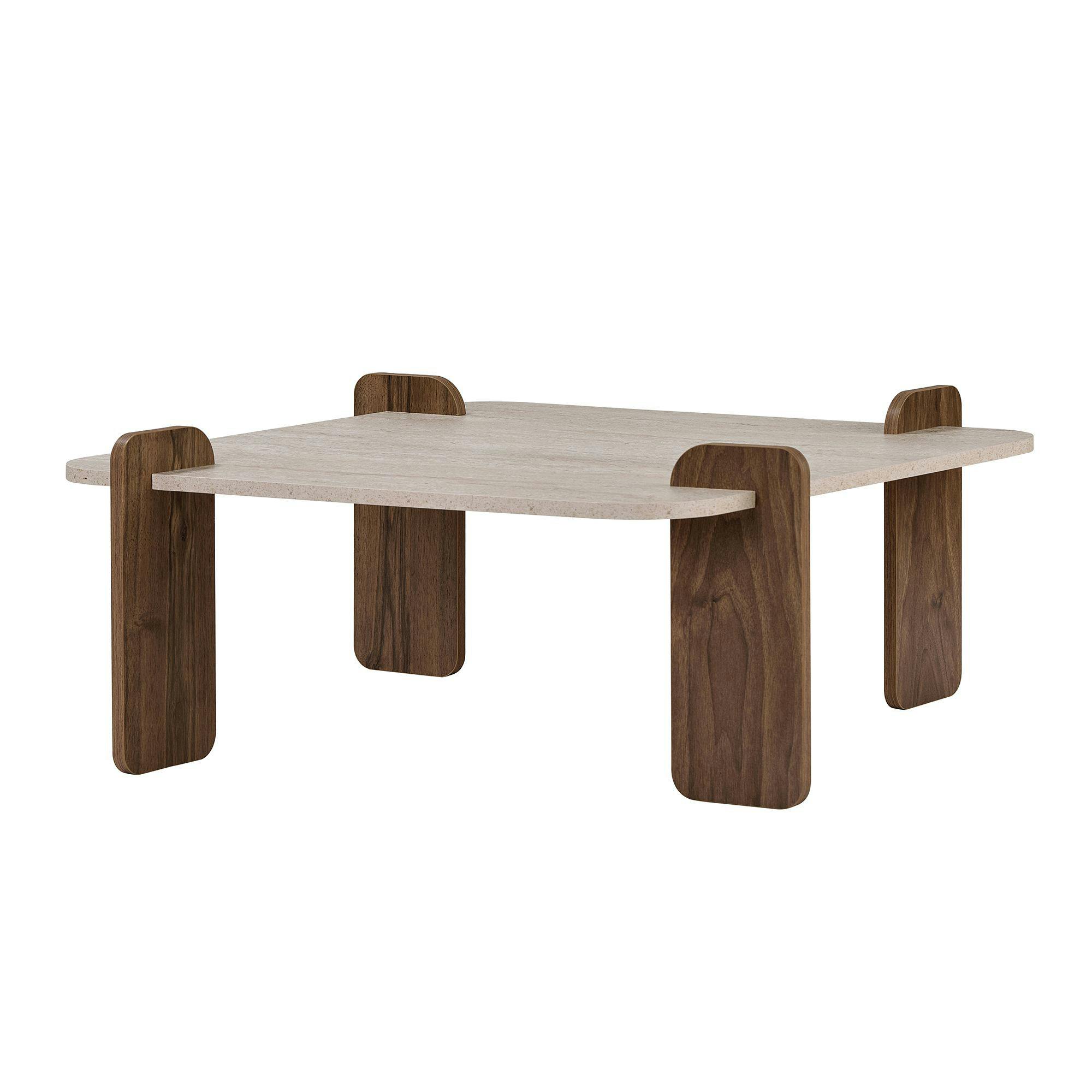 Table basse carrée décor travertin et noyer MARFA