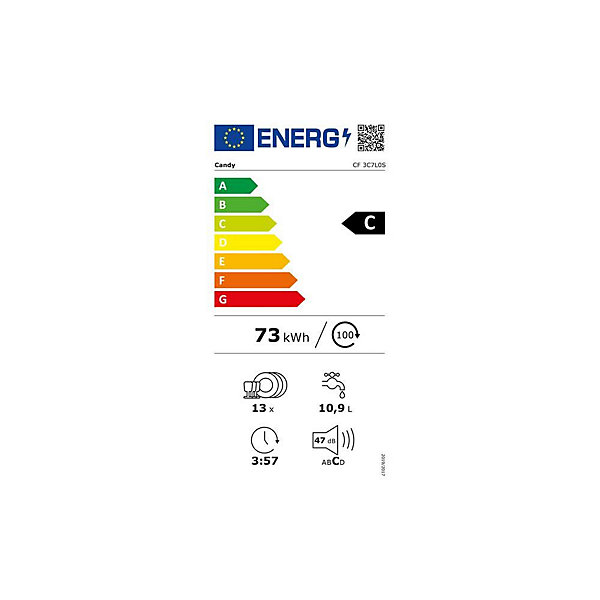 LAVE VAISSELLE POSE LIBRE LAVE-VAISSELLE 60CM 13 COUVERTS LED 47 db Sil CANDY - CF3C7L0S
