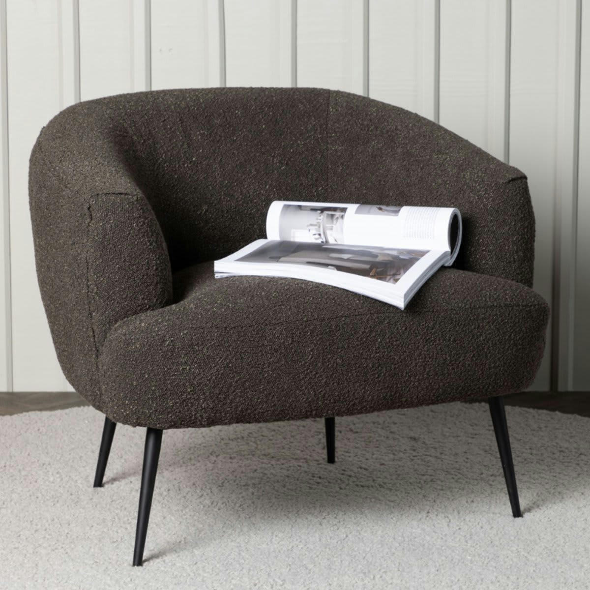 FREDDY - Fauteuil moderne en tissu bouclé gris