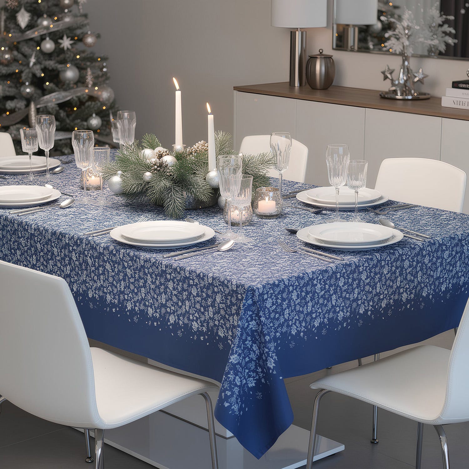 Tovaglia in cotone 140x240cm Leaf blu