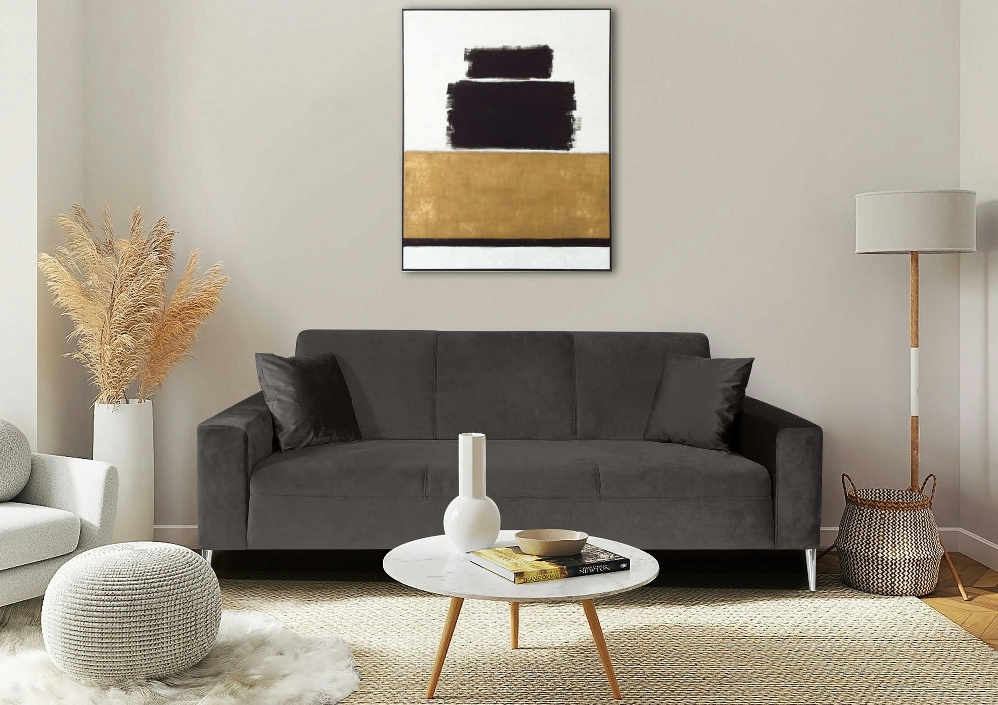 ARSENE - Canapé fixe 3 places  en tissu gris foncé