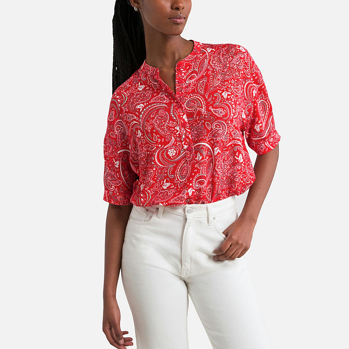 Blouse impirmée, col mao