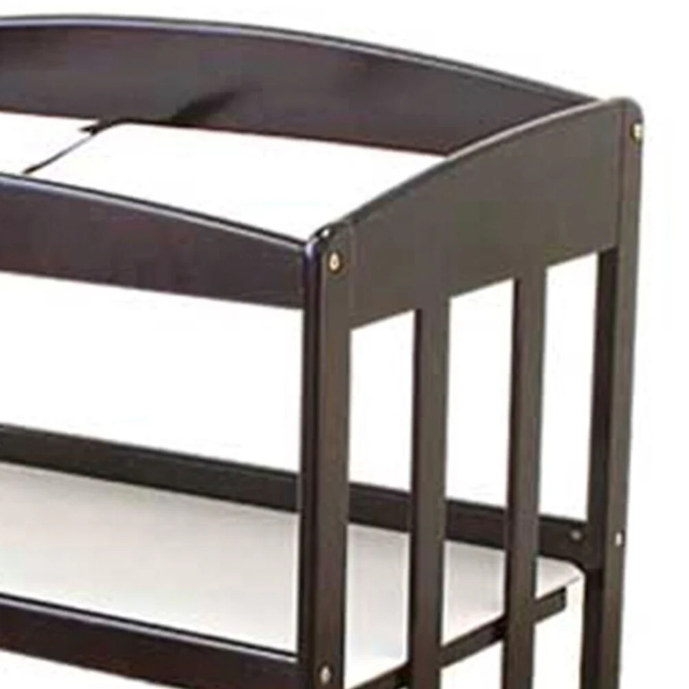 Wooden Changing Table with 2 Shelves and Slatted Sides, Cherry Brown