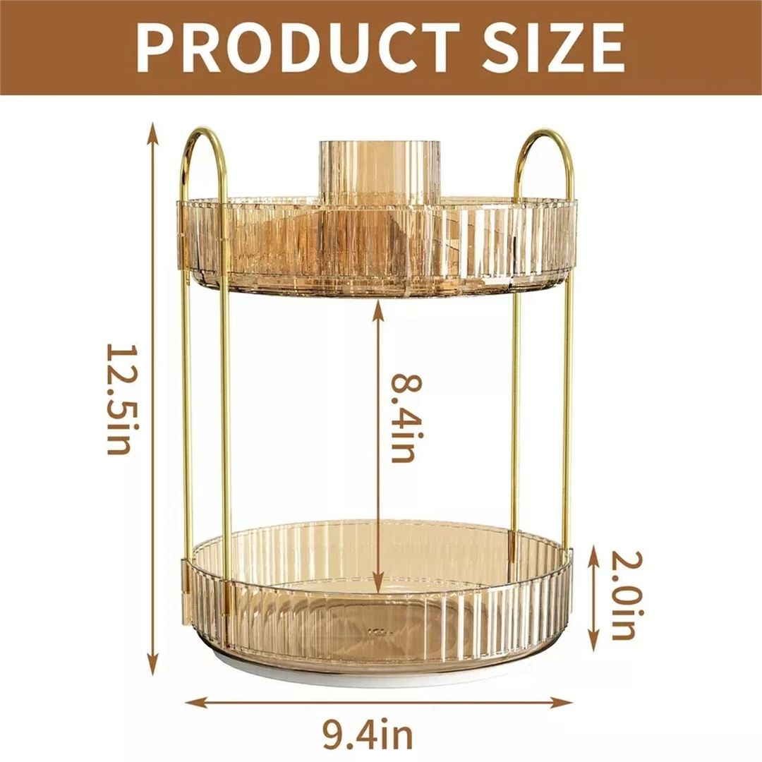 Kelvenix 2-Tier Gold Rotating Makeup Organiser, 360° Cosmetic Storage Stand