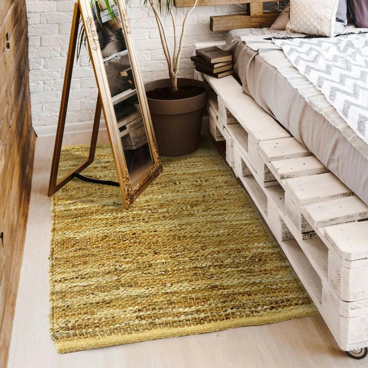 SKIN - Tapis en cuir tressé ocre 120x170